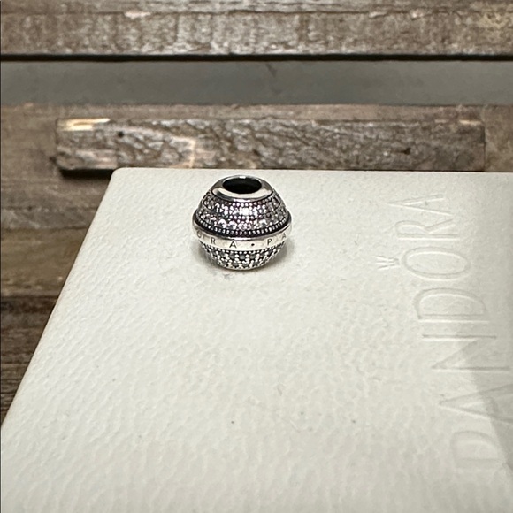 Pandora great shape crystal cz pave logo ball sterling silver s925 ale charm - Picture 2 of 3